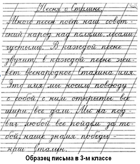 Образец письма в 3-м классе советской школы